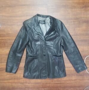 Siena Studio black leather blazer jacket size M
